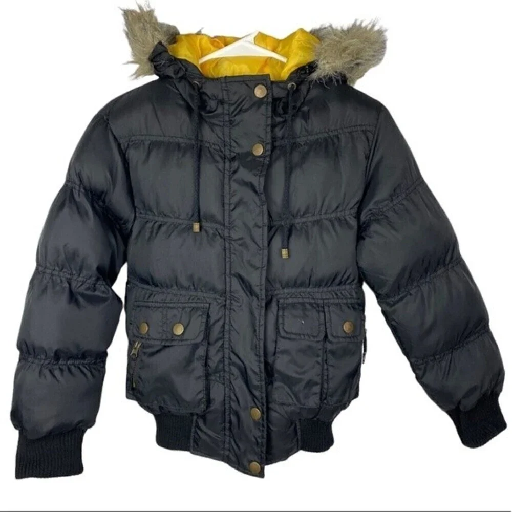 Polar Ice Girls Winter Feather Jacket Size 7 Black /Yellow Kids Jacket